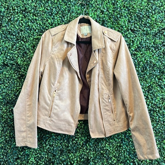 A New Day Size L Rose Pink Blush Pink Faux Suede Biker Jacket - Picture 1 of 6